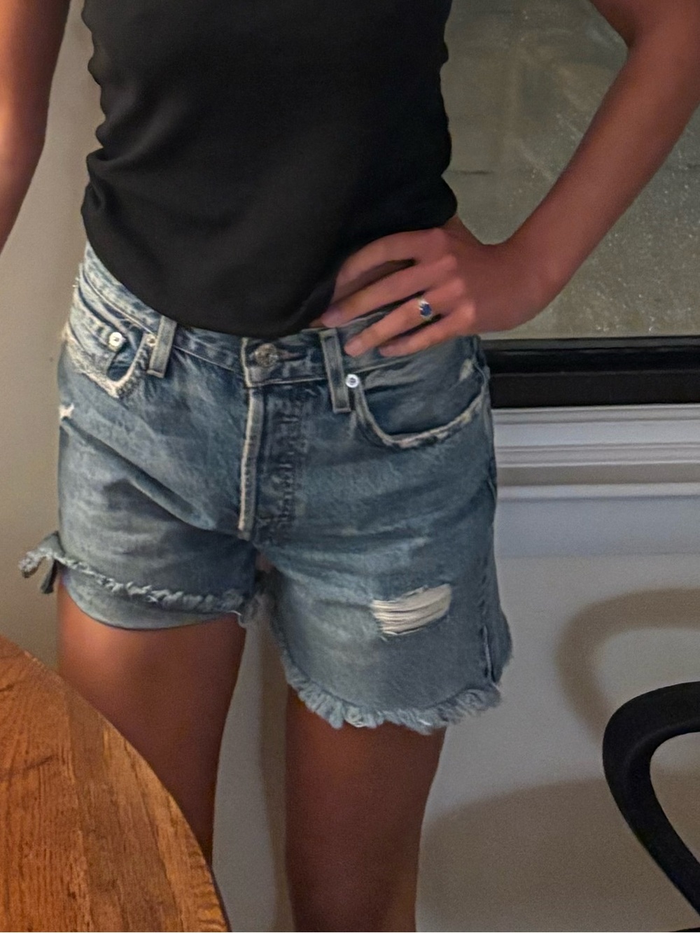 Free people high rise mid length Jean short size 25